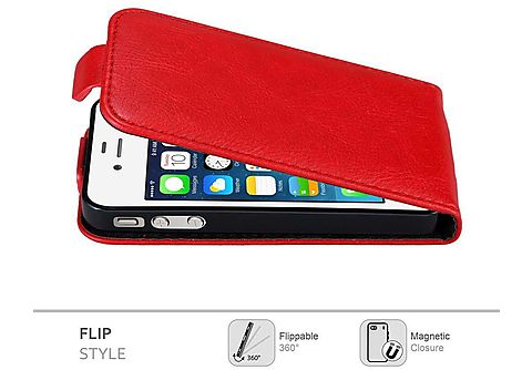carcasa de móvil  - Funda flip cover para Móvil - Carcasa protección resistente de estilo Flip CADORABO, Apple, iPhone 4 / iPhone 4S, rojo manzana