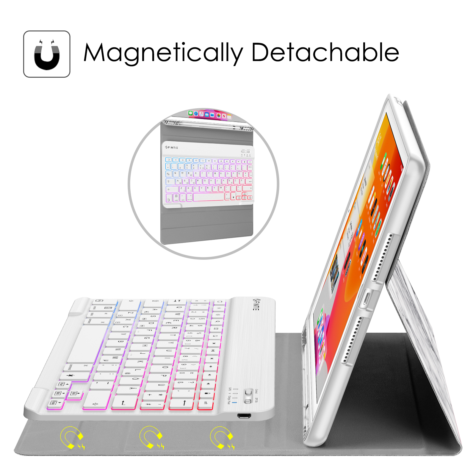 Hülle Apple Kunstleder, Marmor FINTIE für Bookcover Tastatur Weiß + Tablethülle