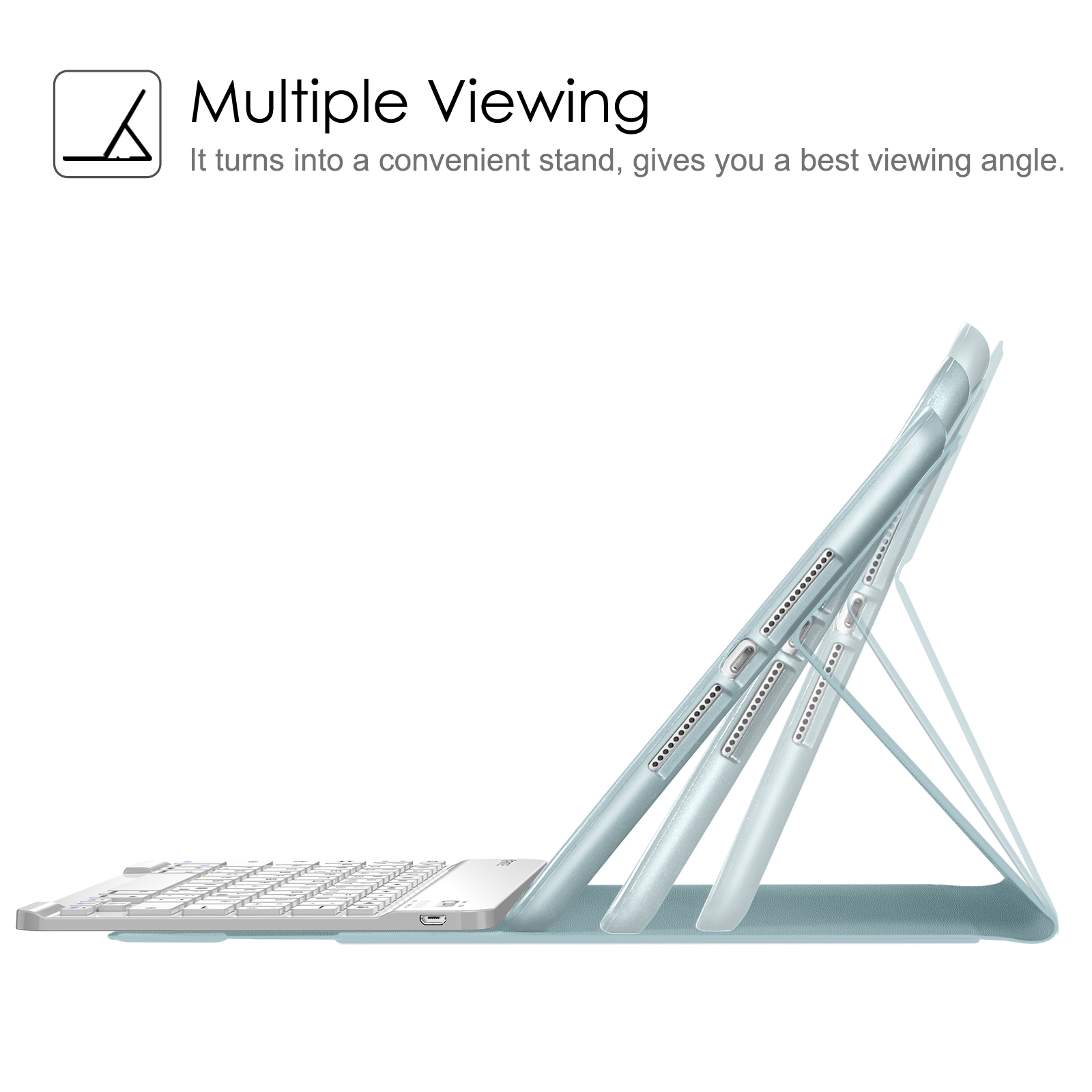 FINTIE Hülle Bookcover für + Tastatur Tablethülle Eisblau Apple Kunstleder