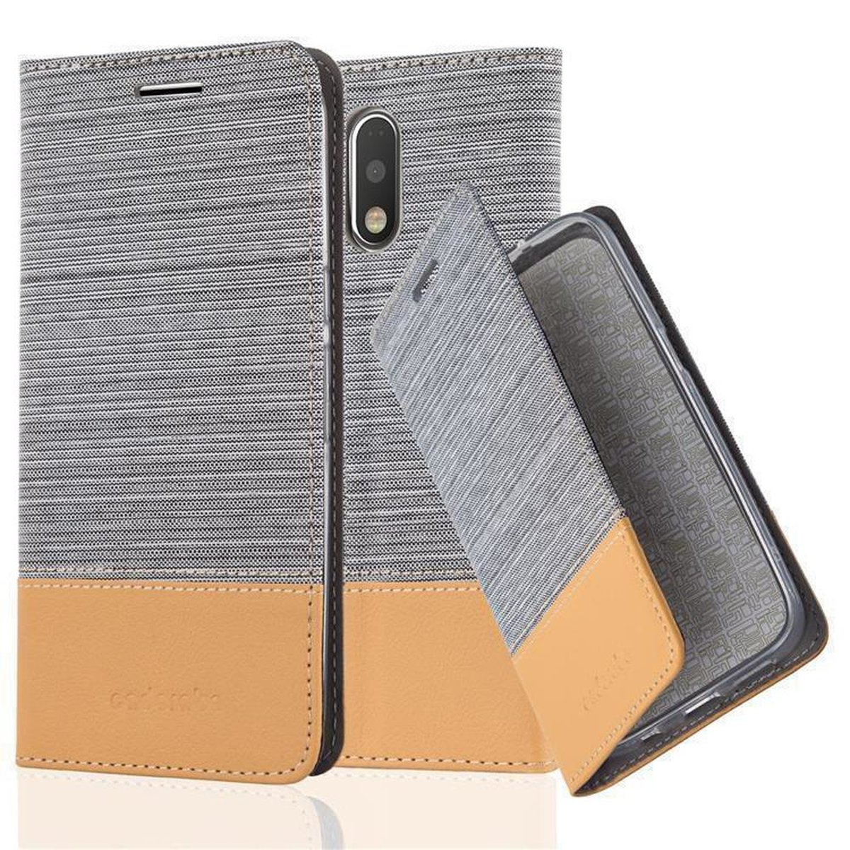 CADORABO Schutzhülle G4 PLUS, / Bookcover, Book Motorola, im Jeans BRAUN GRAU MOTO G4 HELL Style