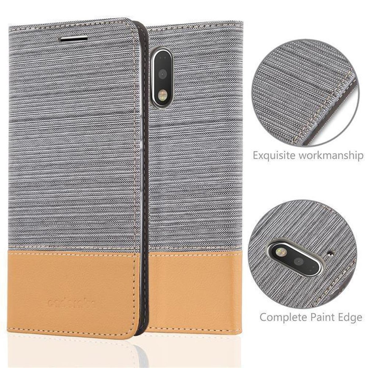 CADORABO Schutzhülle G4 PLUS, / Bookcover, Book Motorola, im Jeans BRAUN GRAU MOTO G4 HELL Style