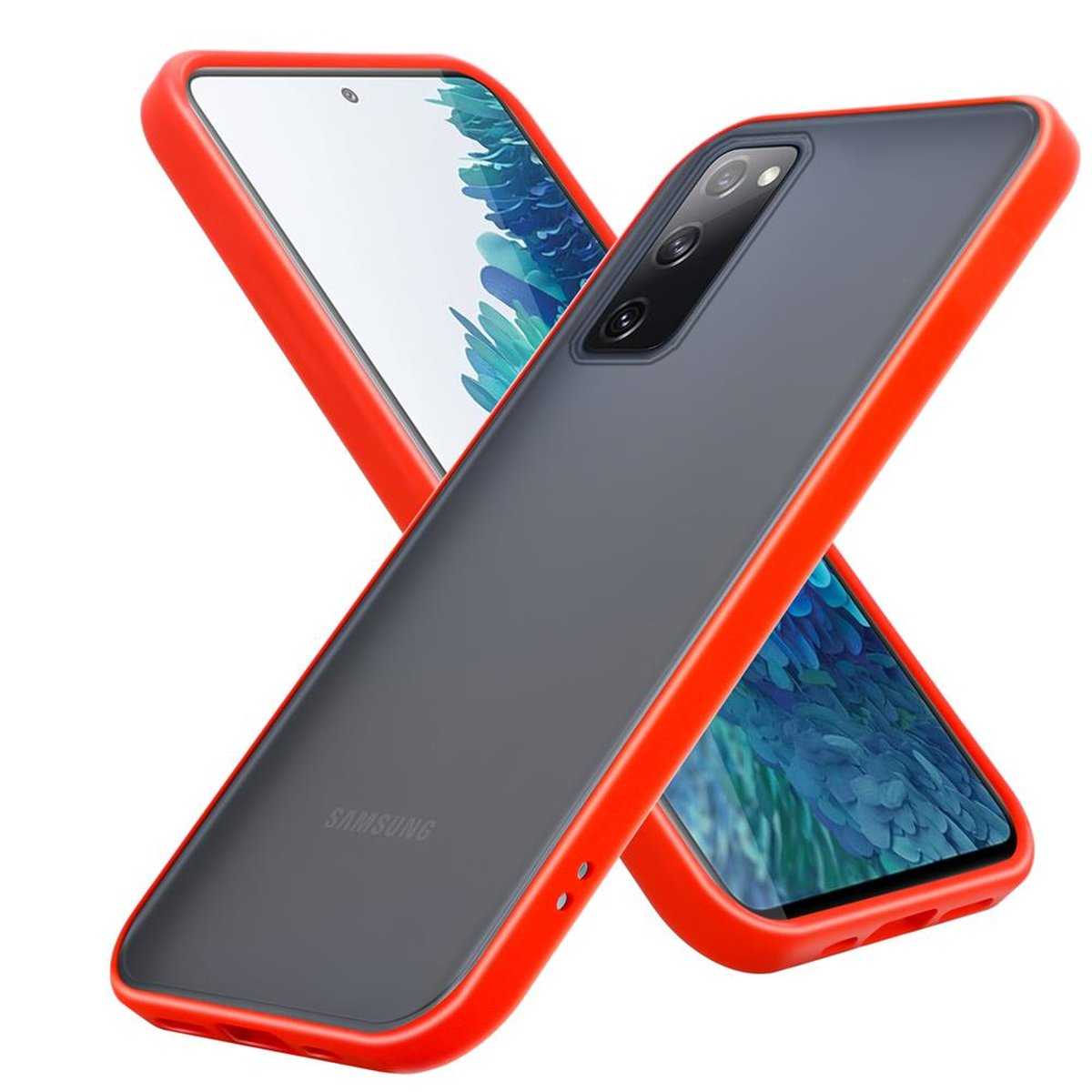 CADORABO Hülle Hybrid Schutzhülle mit Galaxy TPU Tasten - S20 Matt FE, Silikon Schwarze Rot Innenseite matter Kunststoff und Backcover, Rückseite, Samsung