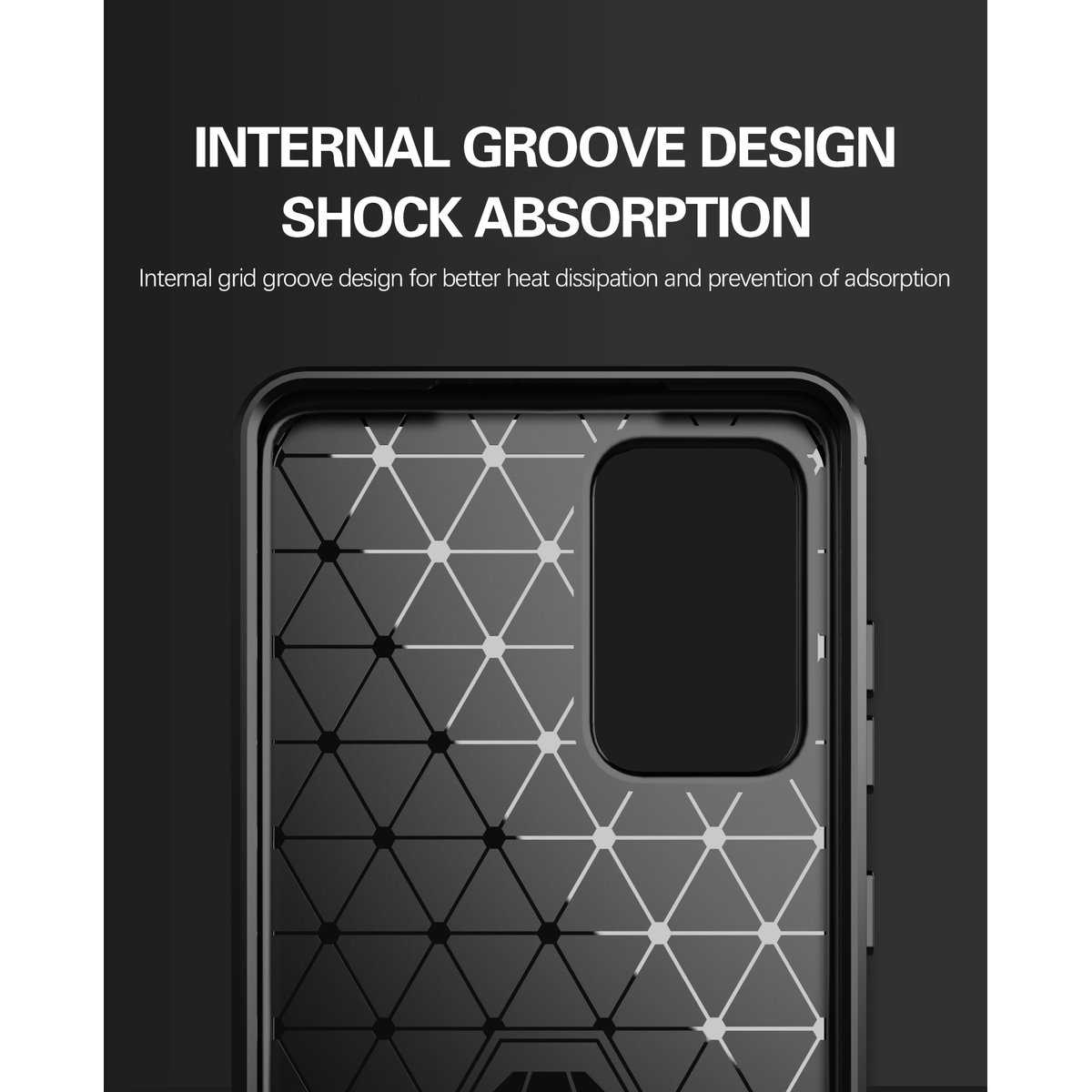 Custodia per telefono con motivo geometrico e design a griglia. Schema di colori nero e argento.
