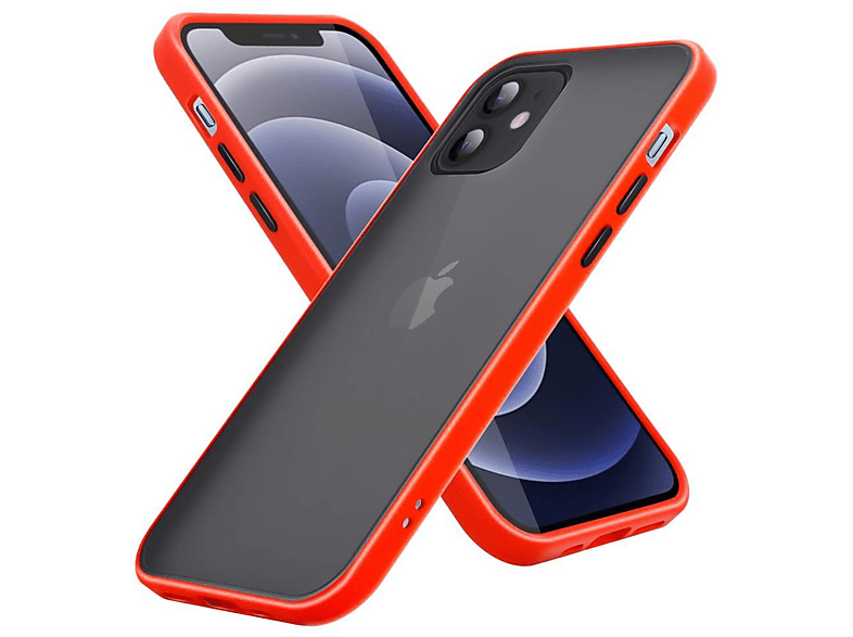 CADORABO Hülle Hybrid MAX, und mit iPhone Innenseite PRO Schutzhülle - Schwarze Matt Rückseite, Silikon Kunststoff TPU 12 Rot matter Backcover, Apple, Tasten