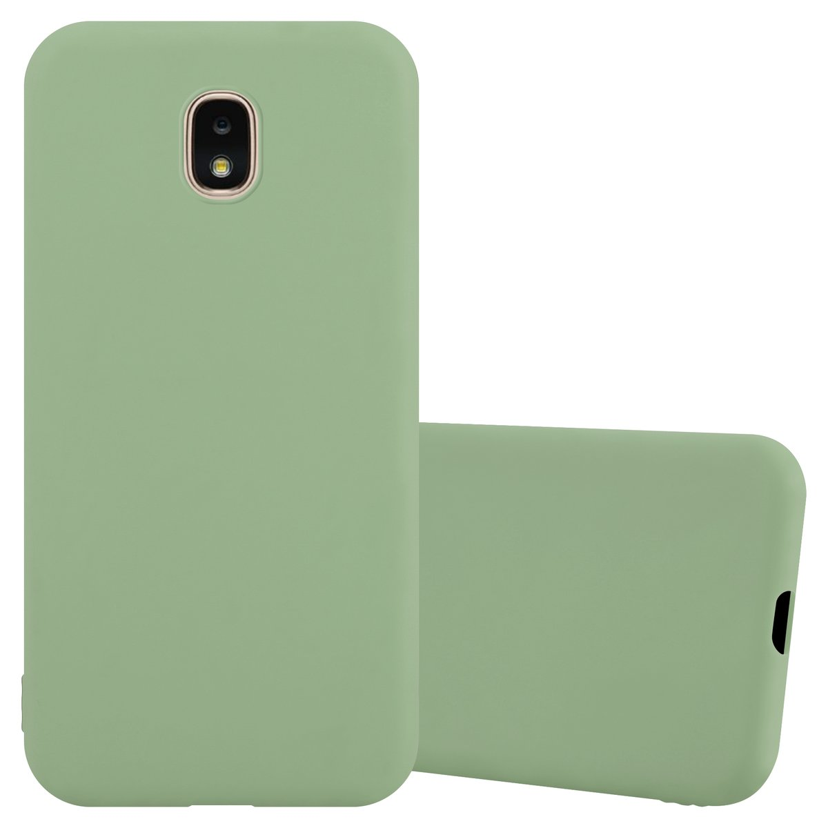 Custodia per telefono verde salvia. È rettangolare e ha un ritaglio per la fotocamera.
