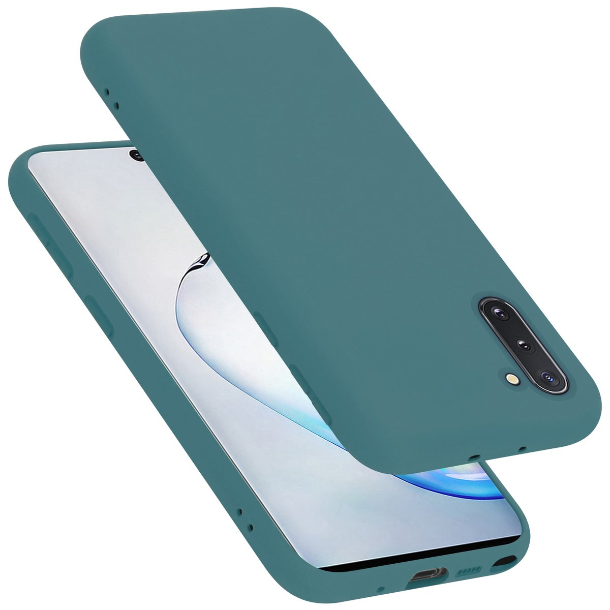 Custodia teal che copre uno smartphone.