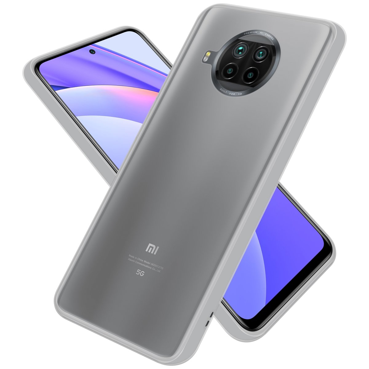 Smartphone mit grauem Gehäuse, das Telefon ist nach oben gerichtet, weißer Hintergrund.