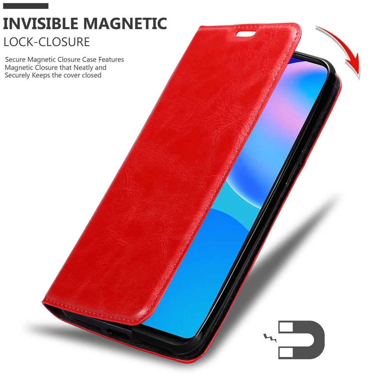 CADORABO Hülle APFEL P Bookcover, Invisible Magnet, 2021, SMART Huawei, Book ROT