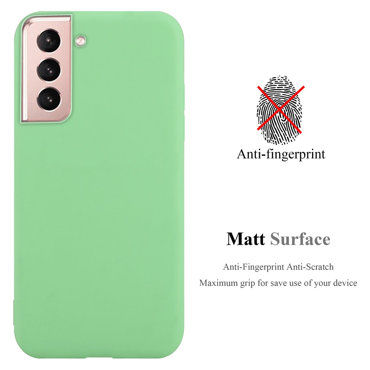 Custodia verde con fotocamera. Anti-impronte, superficie opaca e antigraffio.