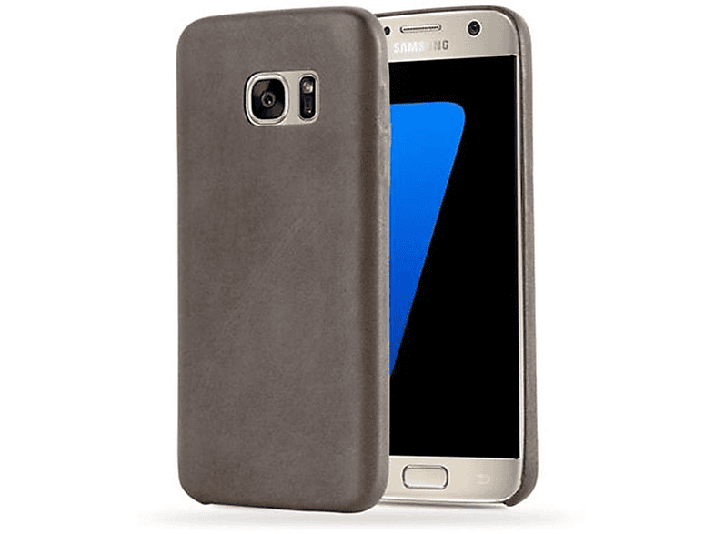 Samsung, VINTAGE BRAUN Backcover, mit Hülle CADORABO Case Hard S7, Struktur, Galaxy