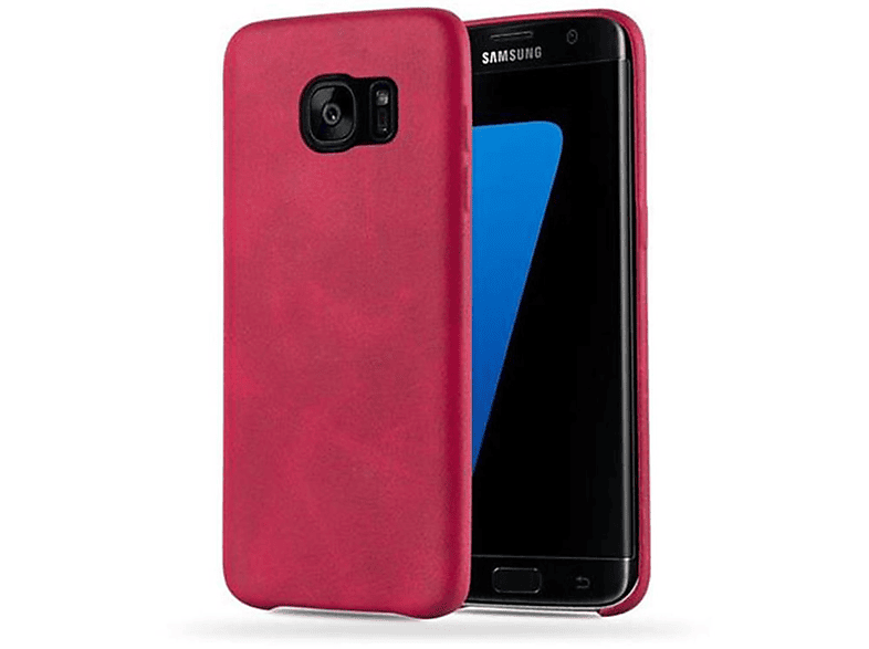 S7 mit Hülle VINTAGE Case Samsung, Hard CADORABO ROT Galaxy Backcover, EDGE, Struktur,