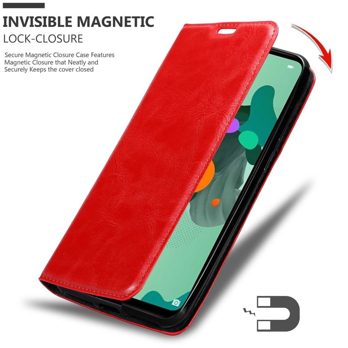 CADORABO Book Hülle Invisible Magnet, Huawei, ROT Bookcover, MATE 30 APFEL LITE