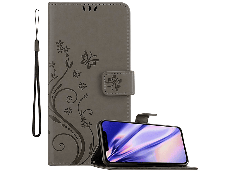 CADORABO Hülle Blumen Muster Flower FLORAL 12 12 Bookcover, / Apple, PRO, GRAU Case, iPhone