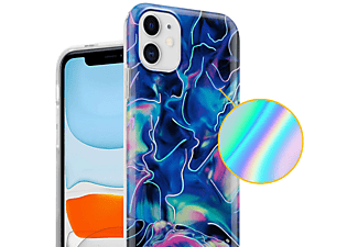 CADORABO IMD TPU Bunter Marmor Hülle, Backcover, Apple, iPhone 11, Blau Pink Marmor No. 17
