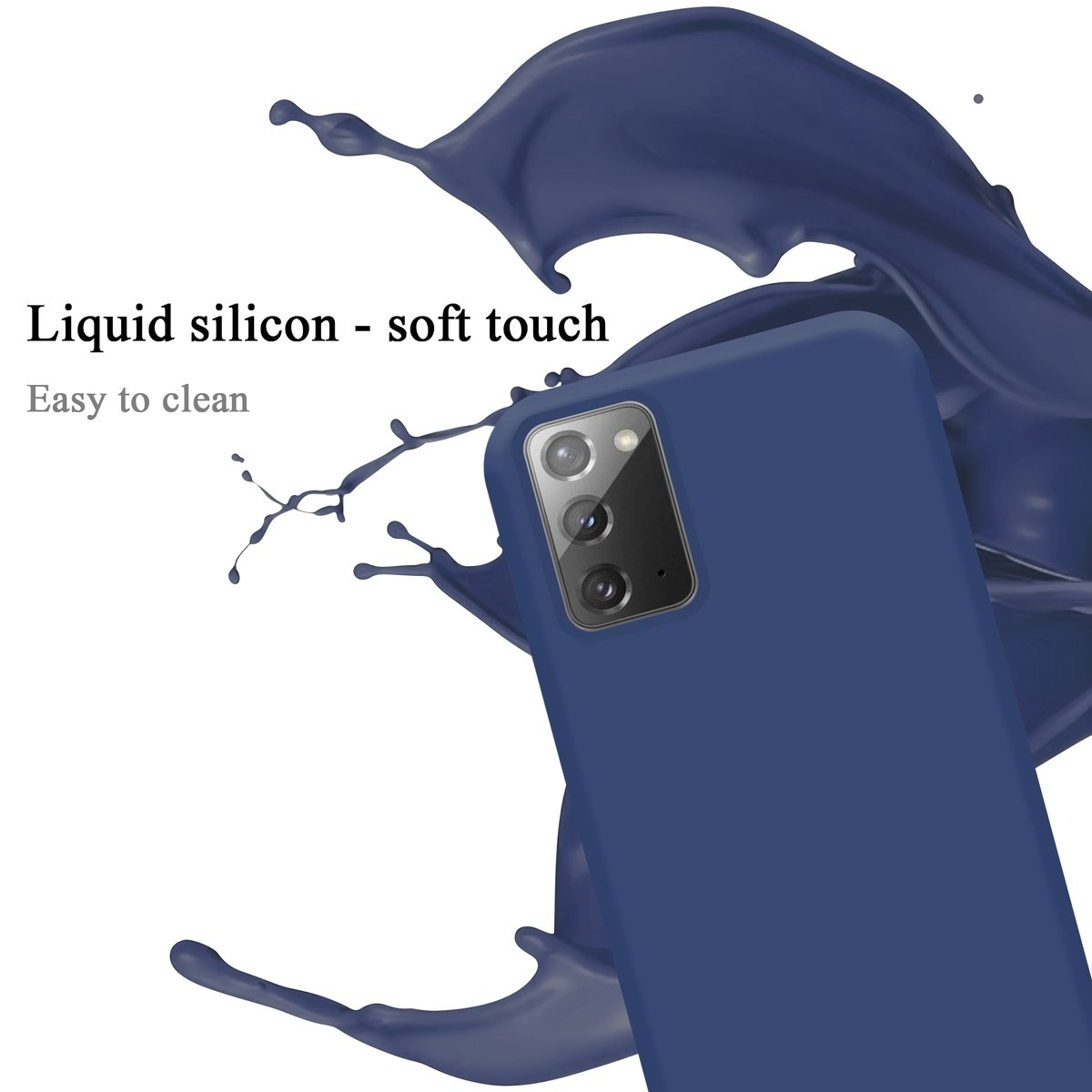 Custodia blu con design liquido. Facile da pulire, modulo fotocamera.
