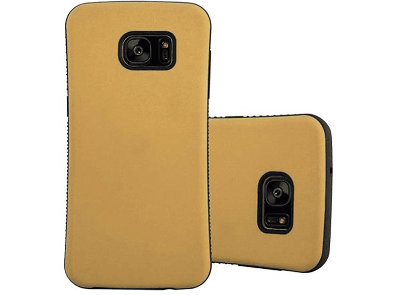 CADORABO Hülle Hard Case Small Waist mit rutschfestem Gummi-Rücken, Backcover, Samsung, Galaxy S7 EDGE, GOLD BRAUN