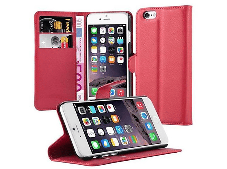 CADORABO Book Hülle Standfunktion, Bookcover, Apple, iPhone 6 / 6S, KARMIN ROT
