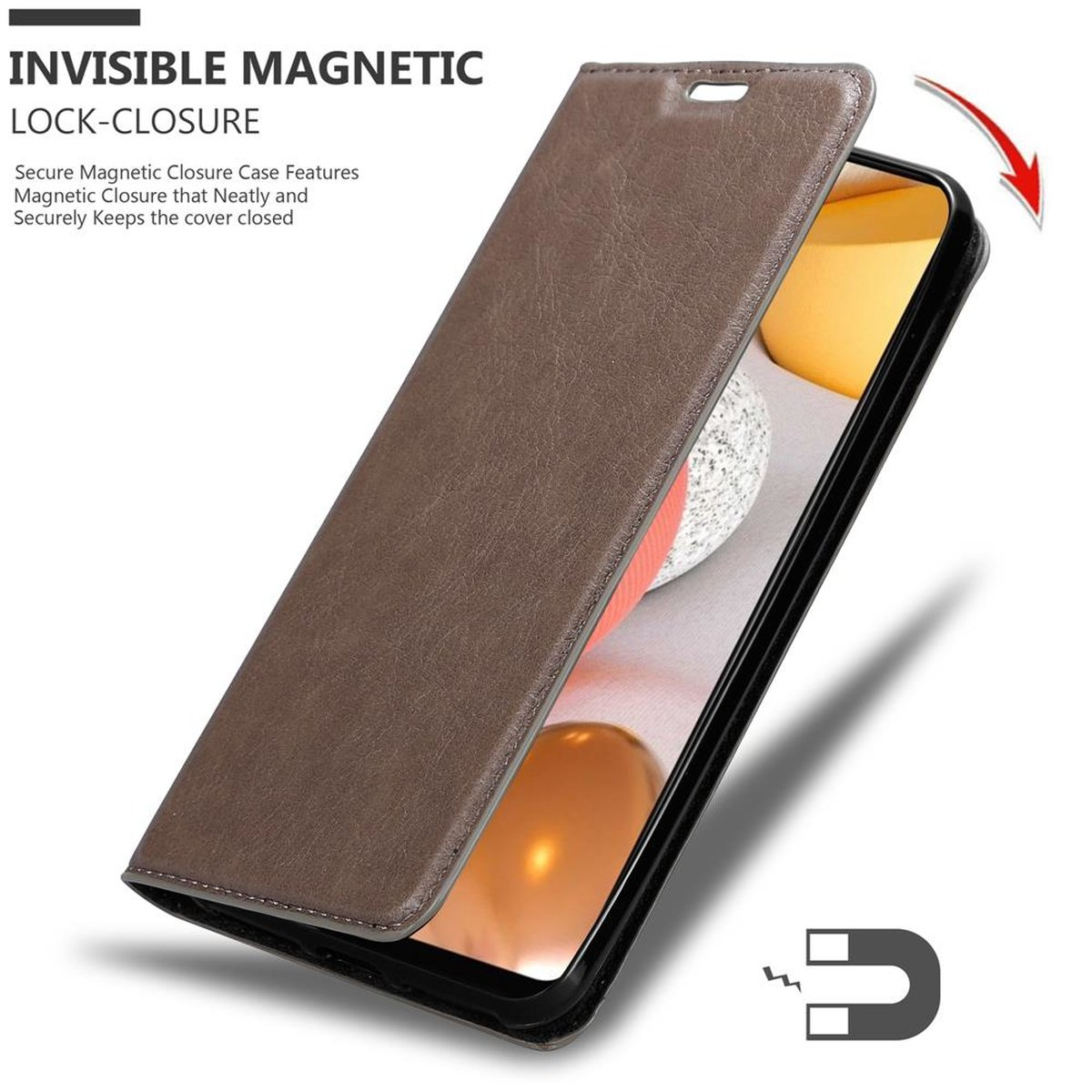 CADORABO Book Hülle Invisible A42 Magnet, KAFFEE Samsung, Bookcover, BRAUN 4G, Galaxy