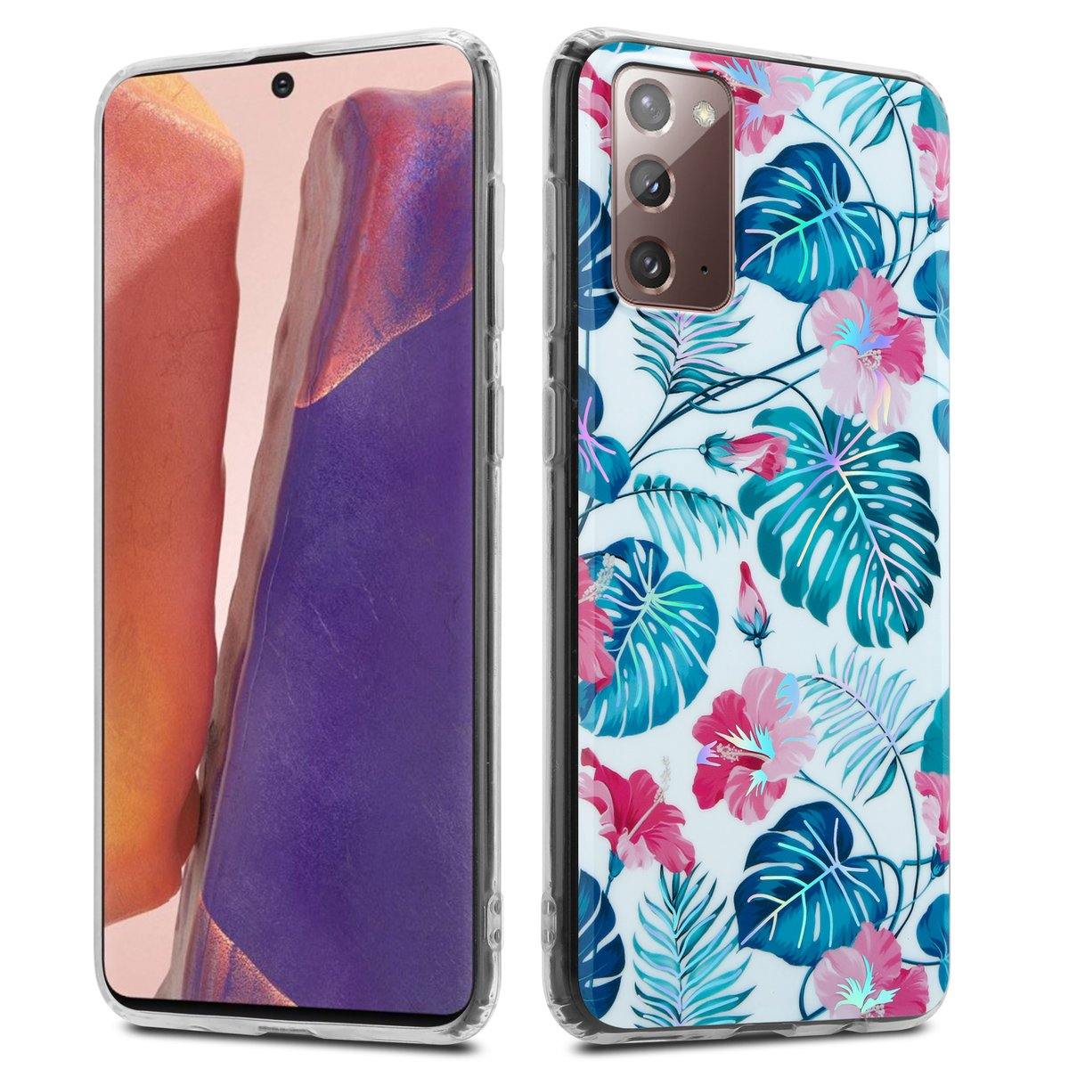 Due telefoni, uno in una custodia trasparente e uno con una custodia dal design floreale.