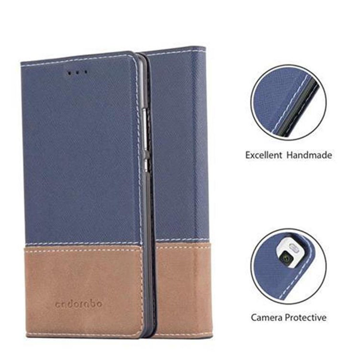 BRAUN Kunstleder Huawei, CADORABO DUNKEL Hülle, Bookcover, P8, BLAU