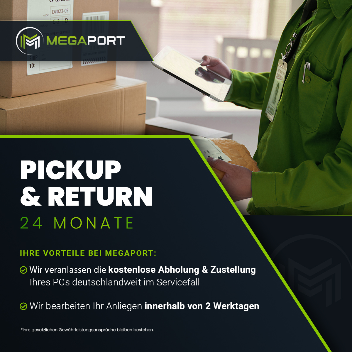 Bild mit Text über Abholung & Rückgabe-Service mit MegaPort.