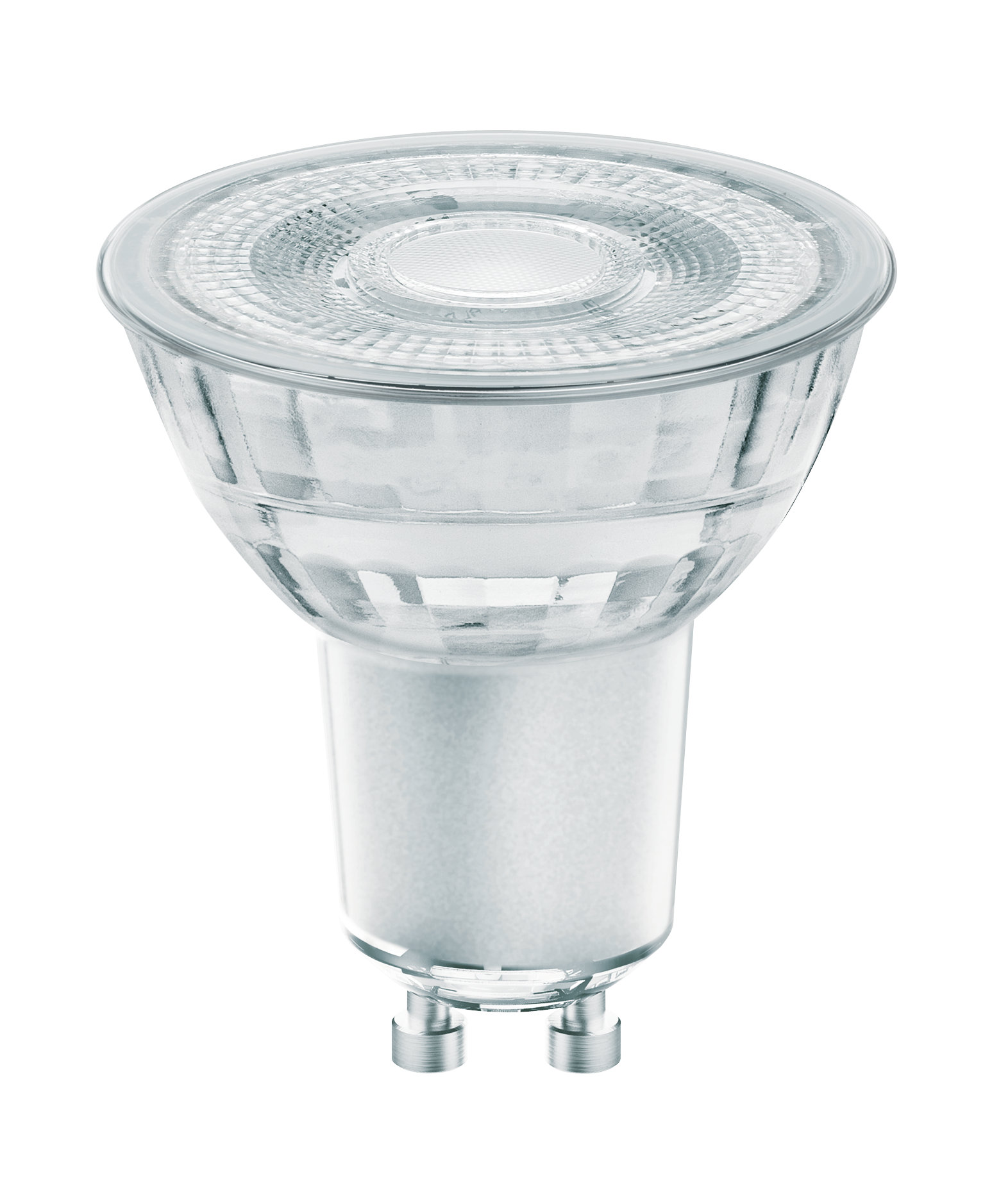 Una lampadina con base argentata e parte superiore in vetro.