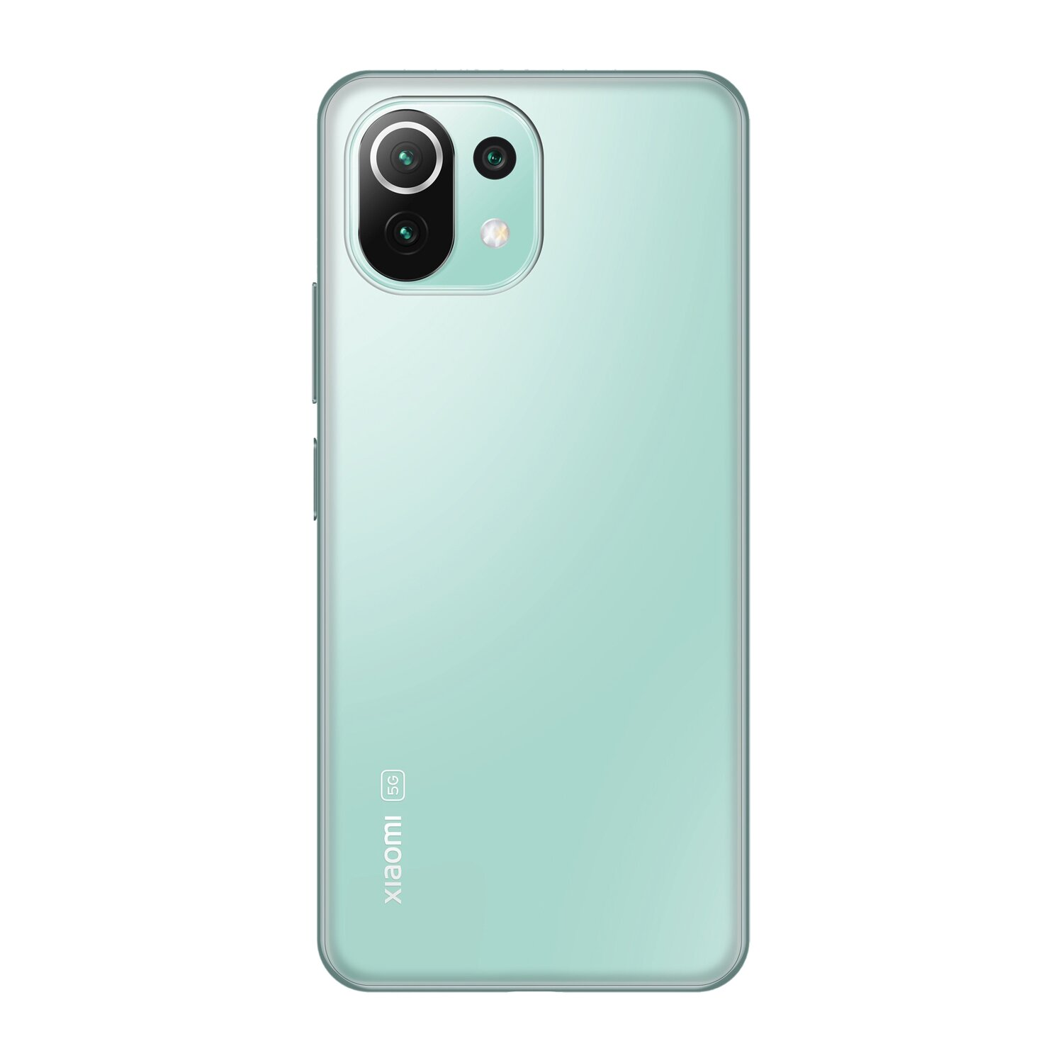 Die Rückseite eines mintgrünen Telefons. Unten steht Xiaomi 5G.