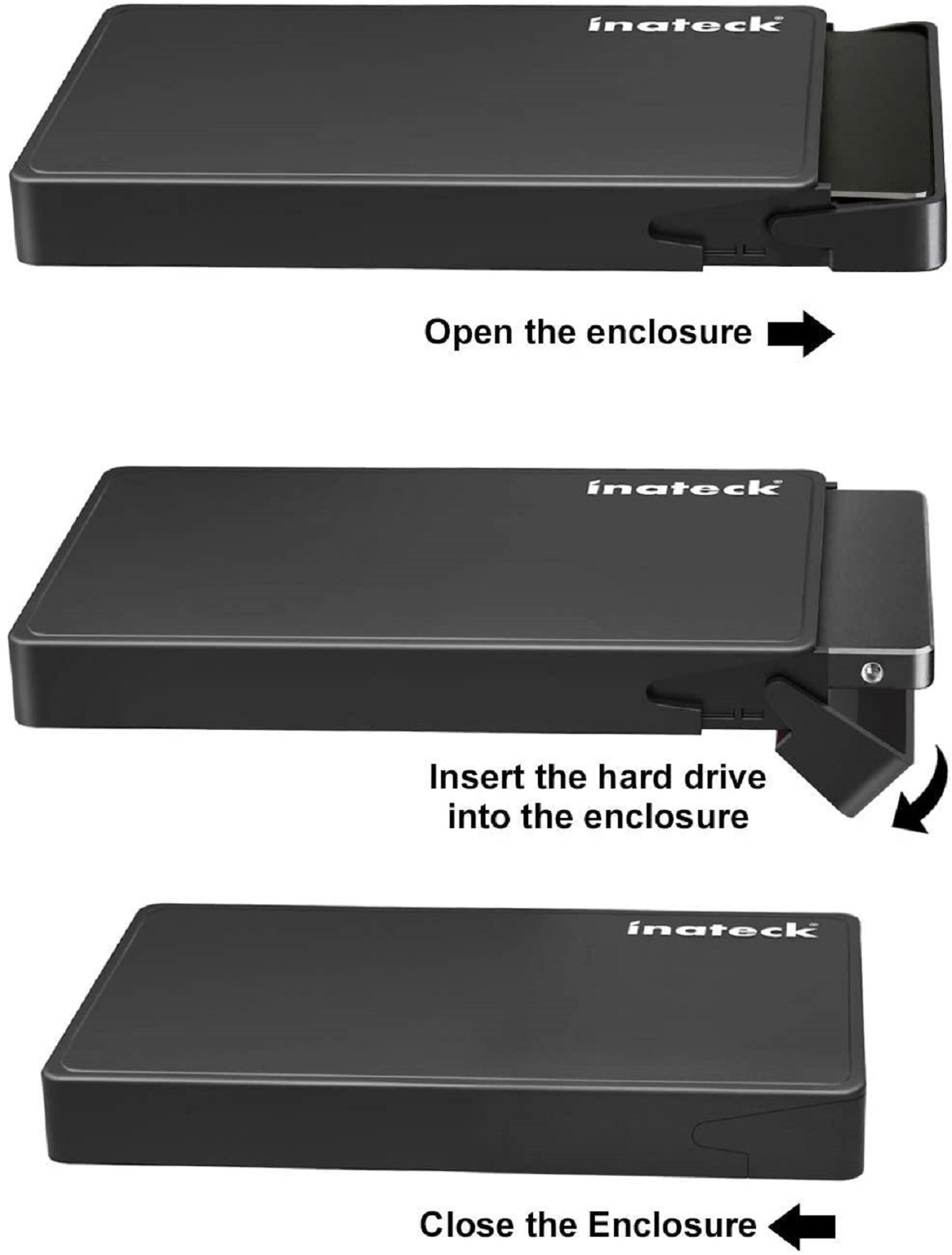 INATECK Festplattengehäuse FE2005 2.5 schwarz Festplattengehäuse, SSD SATA Gehäuse Externes 3.0 USB HDD Zoll