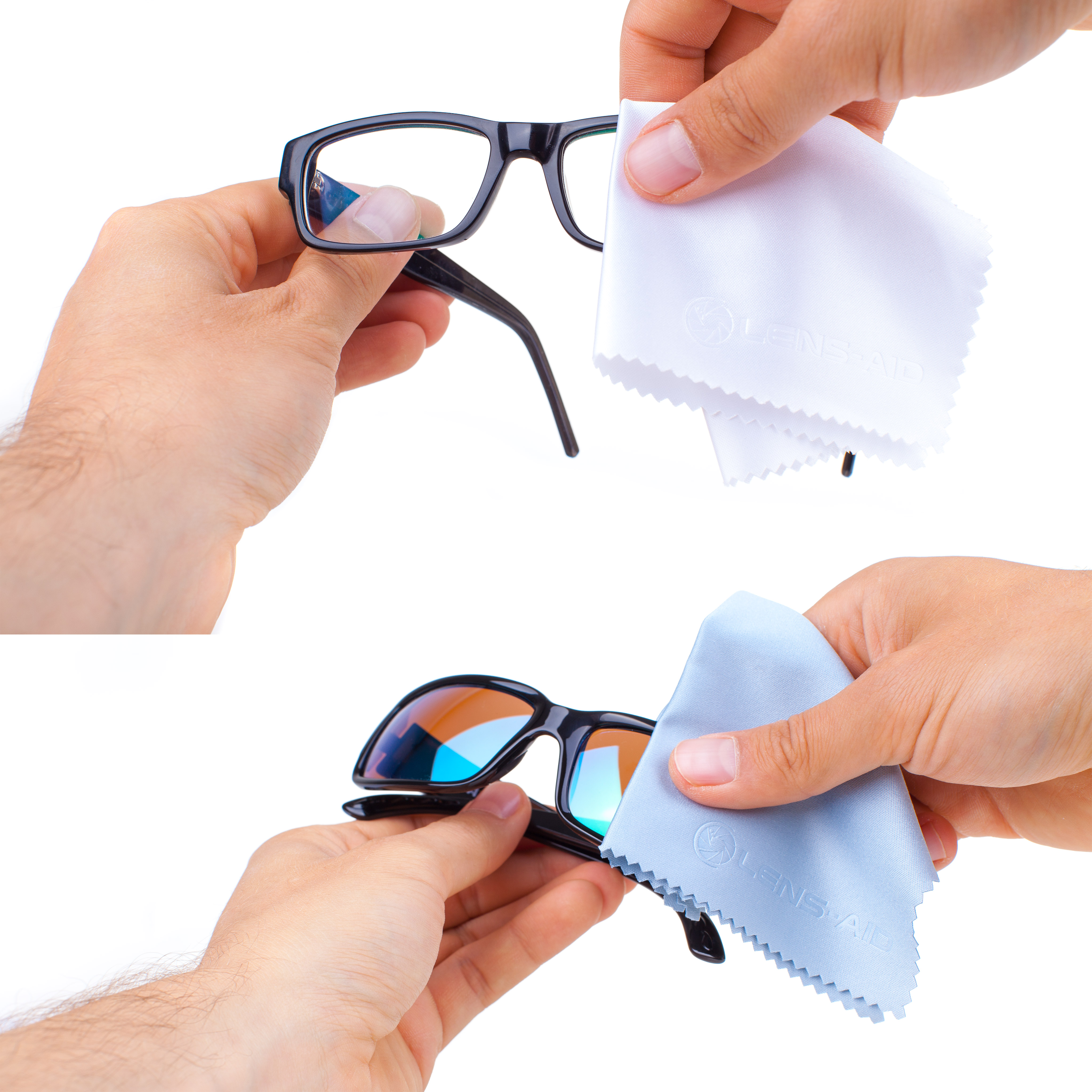 LENS-AID 10er Set Mikrofaser-Reinigungstücher, & passend Blau/Weiß, für Objektiv, Brille Smartphone Reinigungstuch