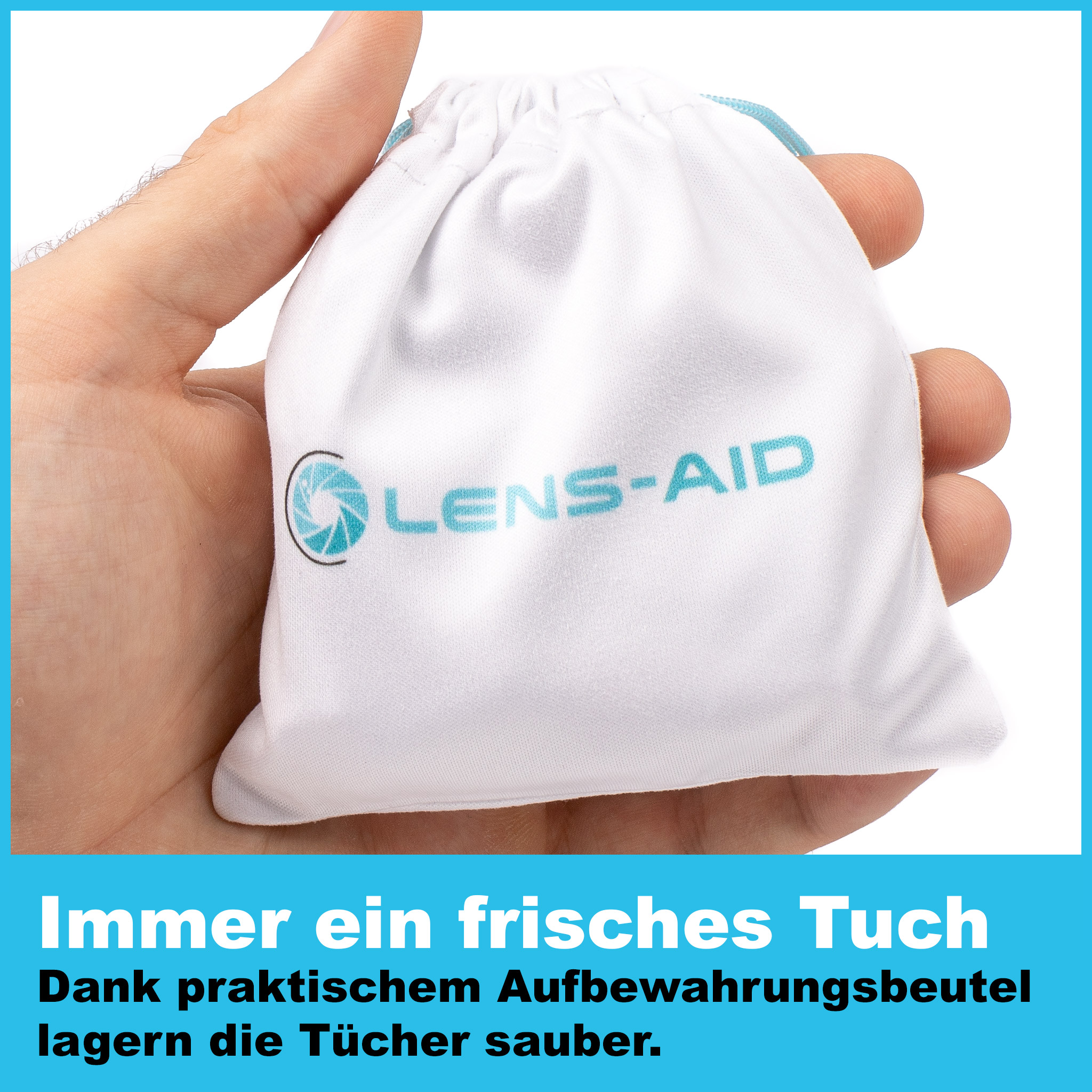 LENS-AID 10er Set Mikrofaser-Reinigungstücher, Reinigungstuch, für Brille passend & Smartphone Blau/Weiß, Objektiv