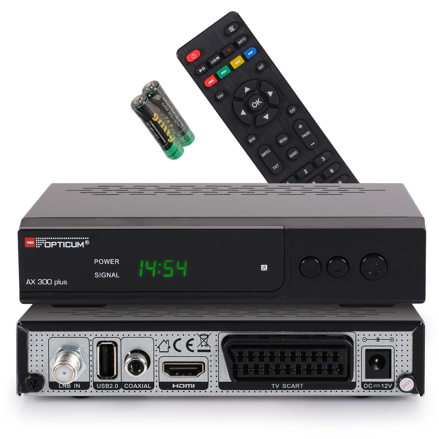 RED OPTICUM AX Satelliten-Receiver 300 (HDTV, -HDMI-SCART HD 1080p schwarz) Sat USB-schwarz PVR-Funktion, - Receiver PVR I DVB-S DVB-S, Receiver HD DVB-S2, Digitaler mit Plus