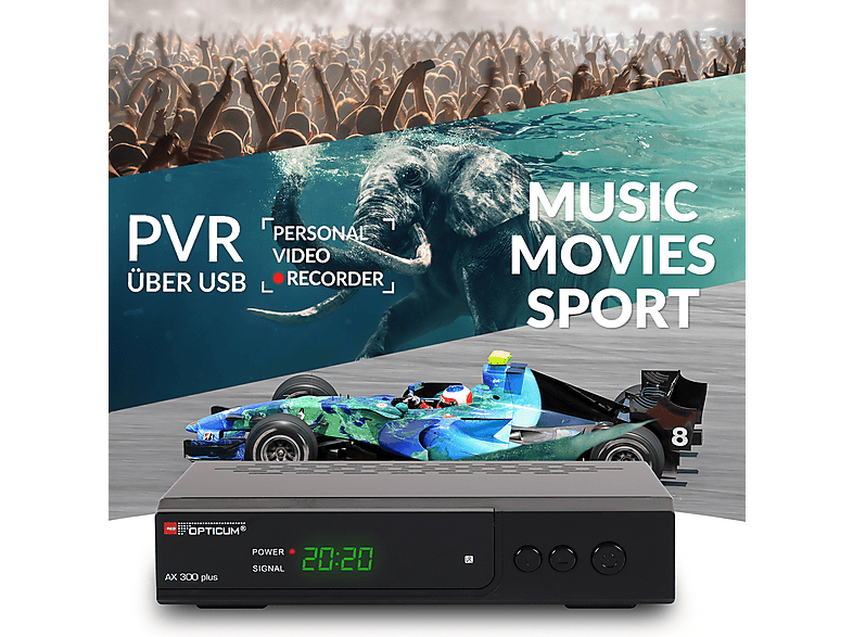 RED OPTICUM AX 300 VFD satellietontvanger, digitale satellietontvanger, HD- tv met alfanumerieke display, DVB-S2, HDMI, SCART USB 2.0, coaxiale audio, 12 V voeding, ideaal voor kamperen