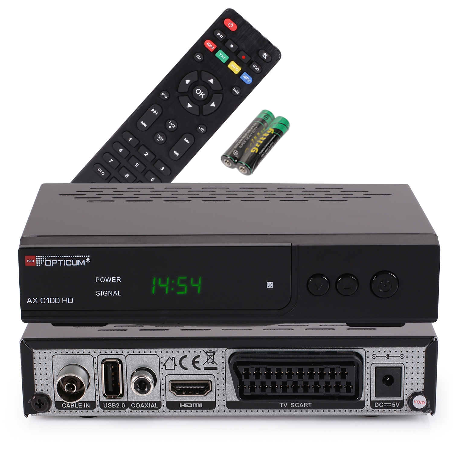 (HDTV, DVB-C Receiver RED -SCART HD- schwarz) HD PVR-Aufnahmefunktion Kabel-Receiver EPG-HDMI-USB DVB-C, PVR-Funktion, I C100 DVB-C2, mit Digitaler Kabelreceiver AX OPTICUM