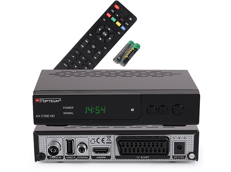 Digitaler AX PVR-Aufnahmefunktion -SCART (HDTV, HD- OPTICUM mit DVB-C2, Receiver schwarz) C100 Kabel-Receiver Kabelreceiver I HD RED DVB-C, DVB-C PVR-Funktion, EPG-HDMI-USB