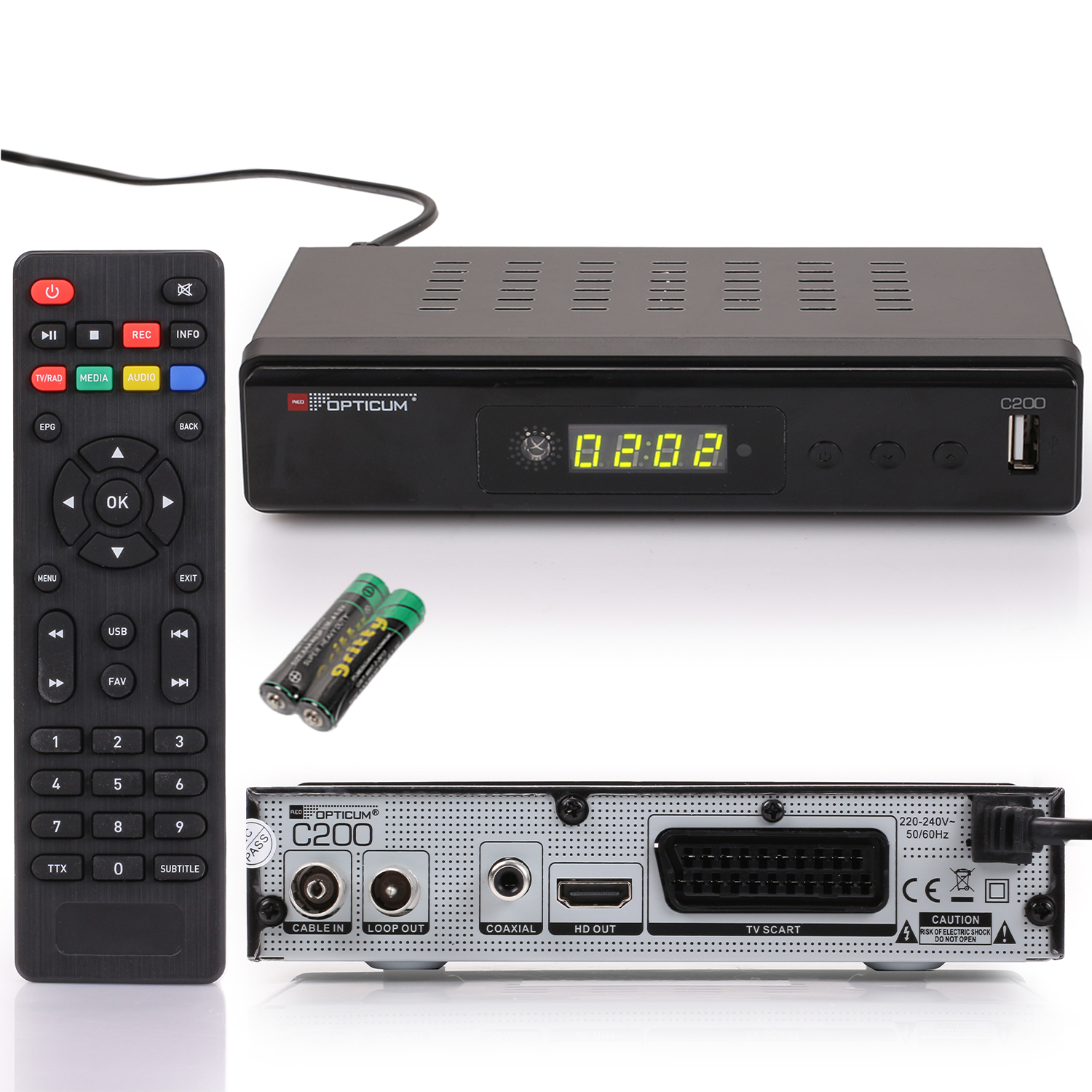 PVR RED mit Aufnahmefunktion Kabelreceiver DVB-C2, HD Receiver DVB-C, EPG schwarz) - HDMI-USB-SCART C200 HD - Kabel-Receiver OPTICUM I Digitaler (HDTV, PVR-Funktion, DVB-C