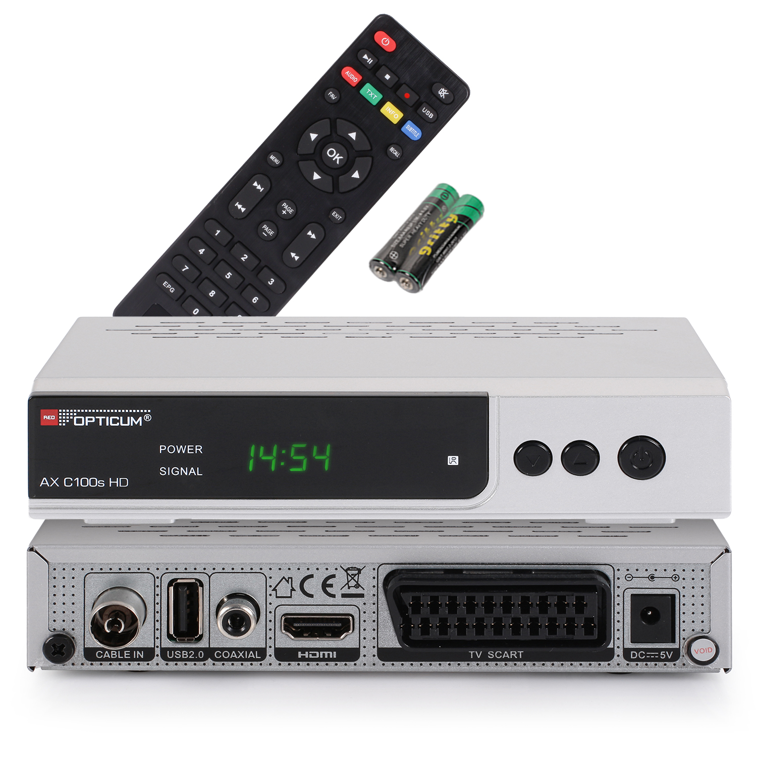 PVR-Aufnahmefunktion RED HD-EPG-HDMI-USB-SCART mit Kabelreceiver C100s OPTICUM PVR-Funktion, Kabel-Receiver HD DVB-C, Receiver (HDTV, silber) I DVB-C2, Digitaler AX DVB-C