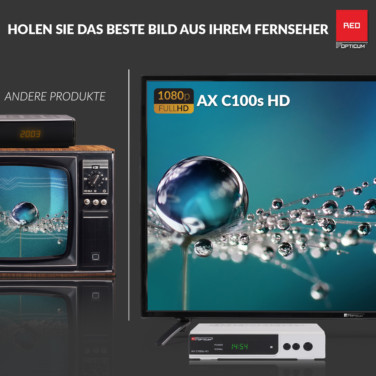 (HDTV, I Digitaler AX C100s PVR-Funktion, mit HD OPTICUM Kabelreceiver PVR-Aufnahmefunktion RED DVB-C2, silber) DVB-C, Kabel-Receiver Receiver DVB-C HD-EPG-HDMI-USB-SCART