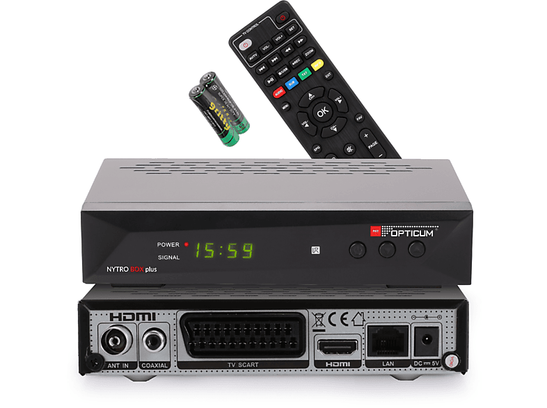 RED OPTICUM Nytrobox Plus Hybrid-Receiver & DVB-T2 I mit / DVB-C, (HDTV, Hybrid PVR (H.264), Receiver DVB-T2 DVB-C DVB-T2 DVB-T2 schwarz) PVR-Funktion, DVB-C Receiver-Kabelreceiver DVB-C2, (H.265), DVB-T, HD-TV