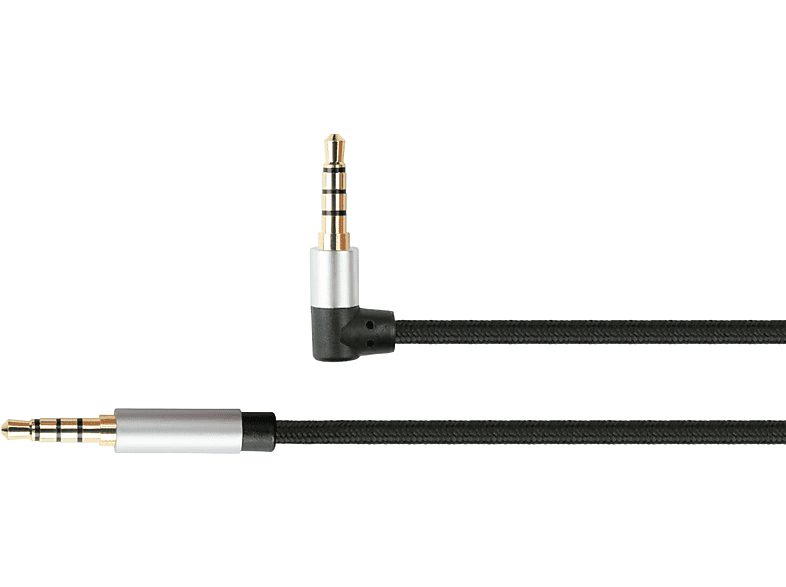 PYTHON High-Quality, 4-poliger 3,5mm Klinkenstecker Anschlusskabel an Audio Klinkenstecker gewinkelt, schwarz Textilmantel