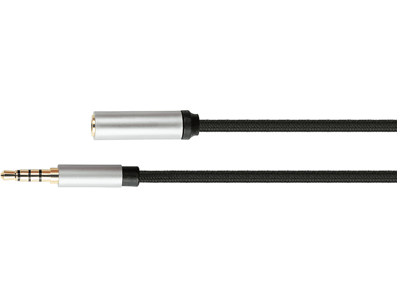 PYTHON High-Quality, 4-poliger 3,5mm Klinkenstecker Verlängerungskabel schwarz Audio Textilmantel, an Klinkenbuchse