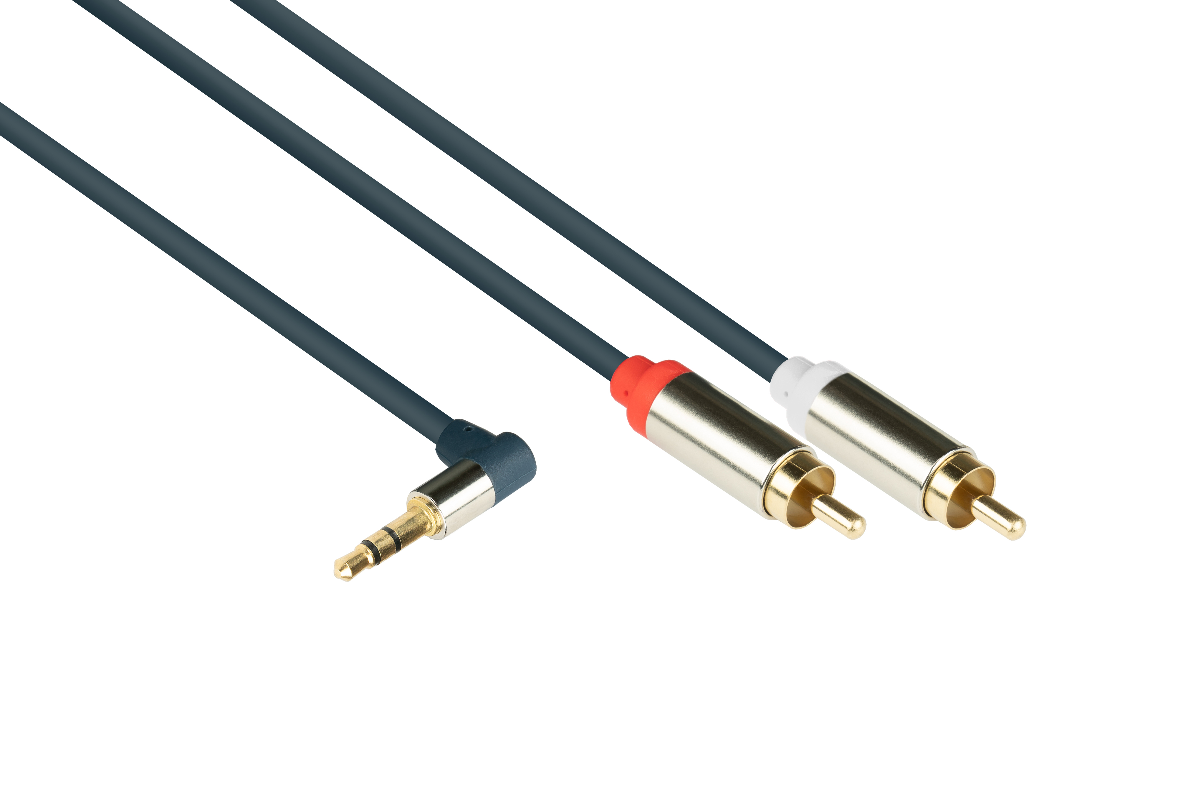 GOOD CONNECTIONS 3,5mm RCA/Cinch Stecker,dunkelblau Anschlusskabel 2x High-Quality, gewinkelt Audio Klinkenstecker 3-poliger SmartFLEX, an