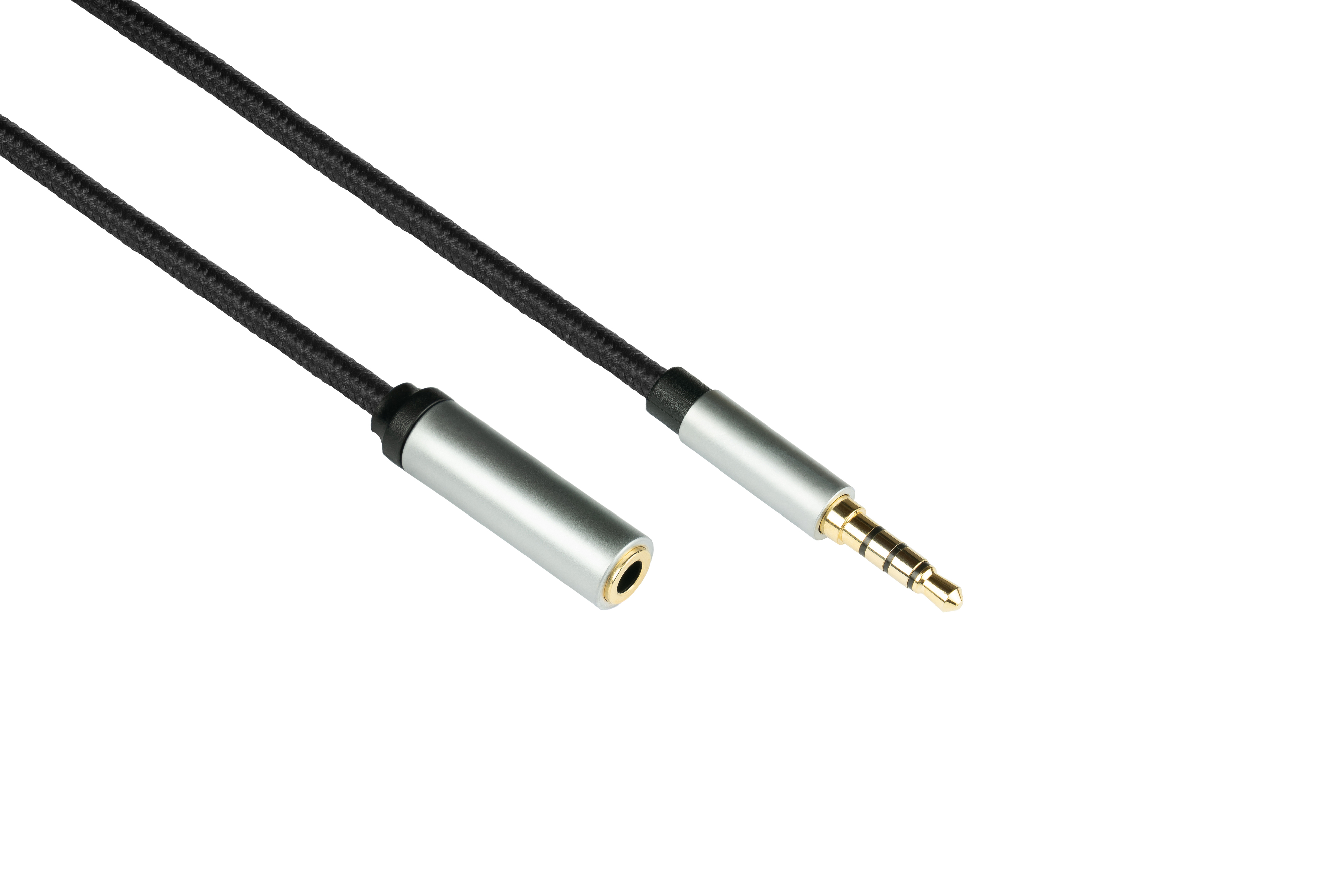 PYTHON High-Quality, 4-poliger Audio an Verlängerungskabel Klinkenstecker Klinkenbuchse, Textilmantel, schwarz 3,5mm