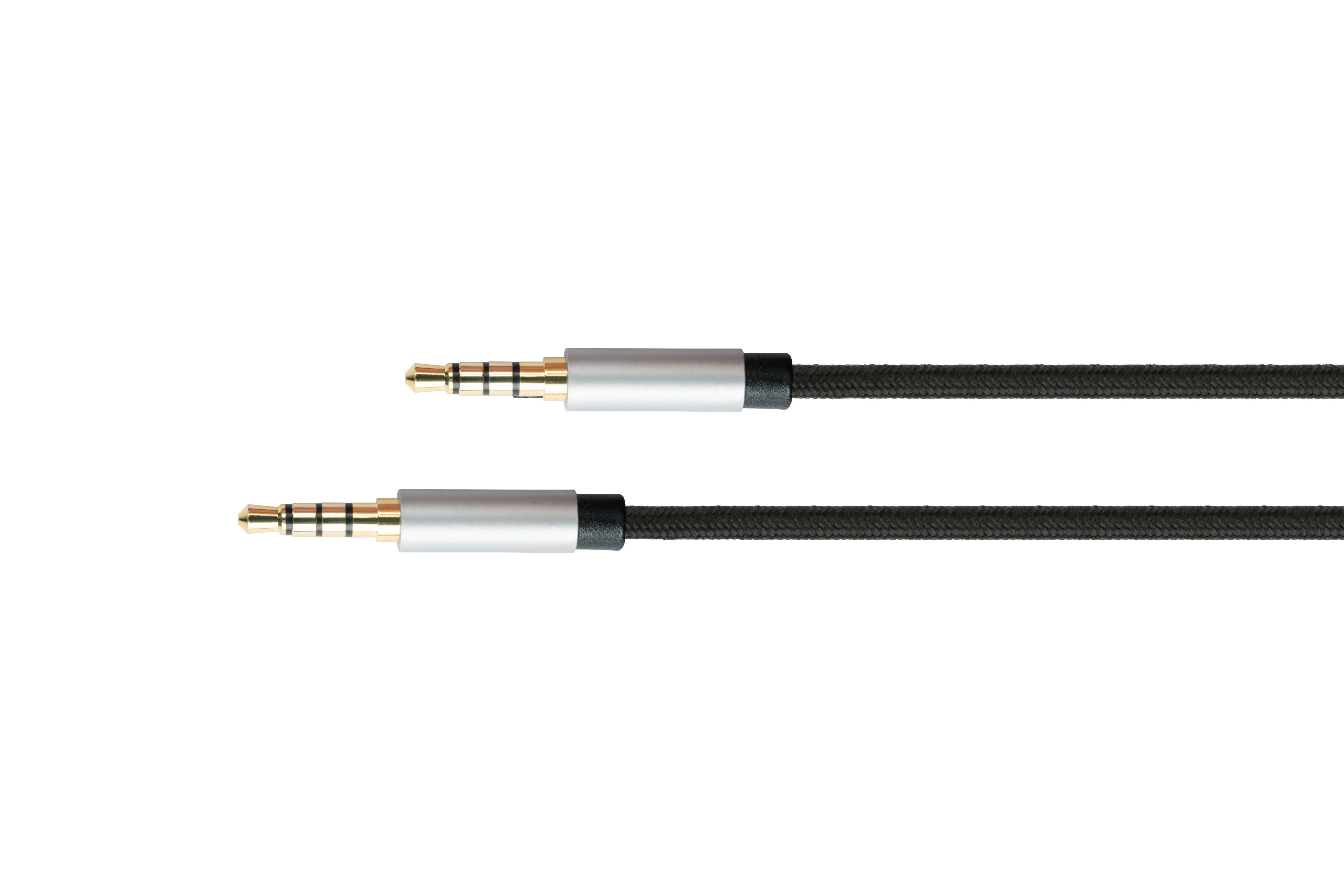 Klinkenstecker schwarz PYTHON Audio beidseitig, Anschlusskabel 3,5mm Textilmantel, 4-poliger High-Quality,