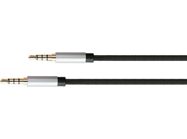 PYTHON High-Quality, 4-poliger 3,5mm Klinkenstecker Anschlusskabel Audio beidseitig, Textilmantel, schwarz