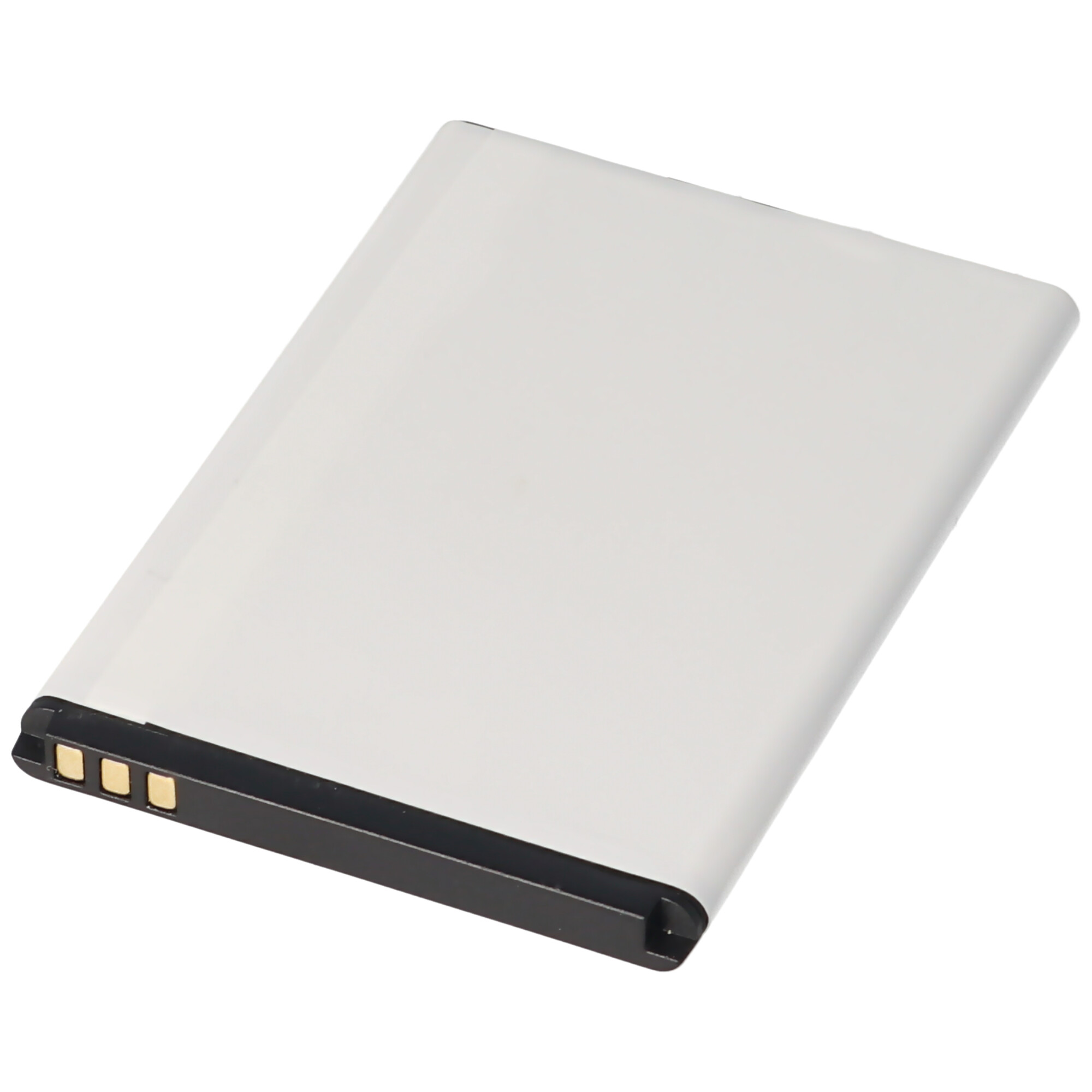 Eine weiße rechteckige Batterie mit schwarzen Kanten.