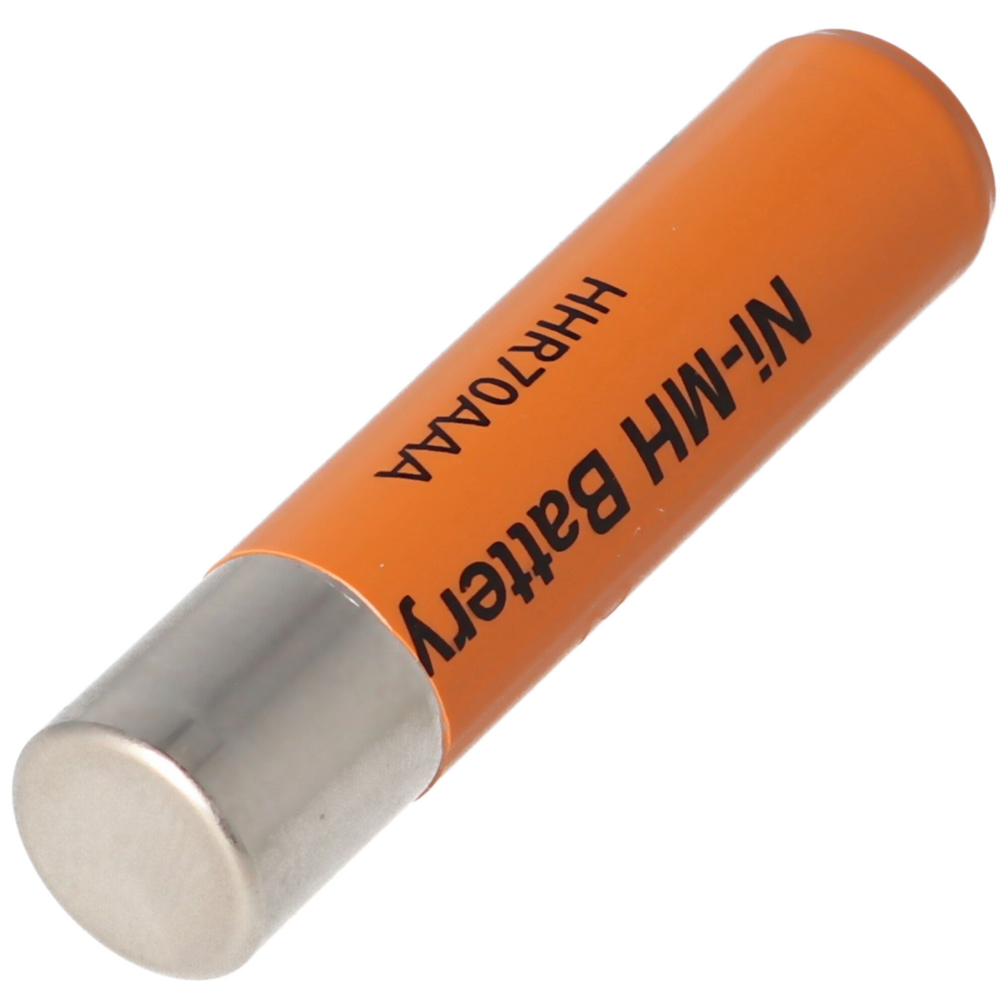 Een oranje Ni-MH batterij op een witte achtergrond.