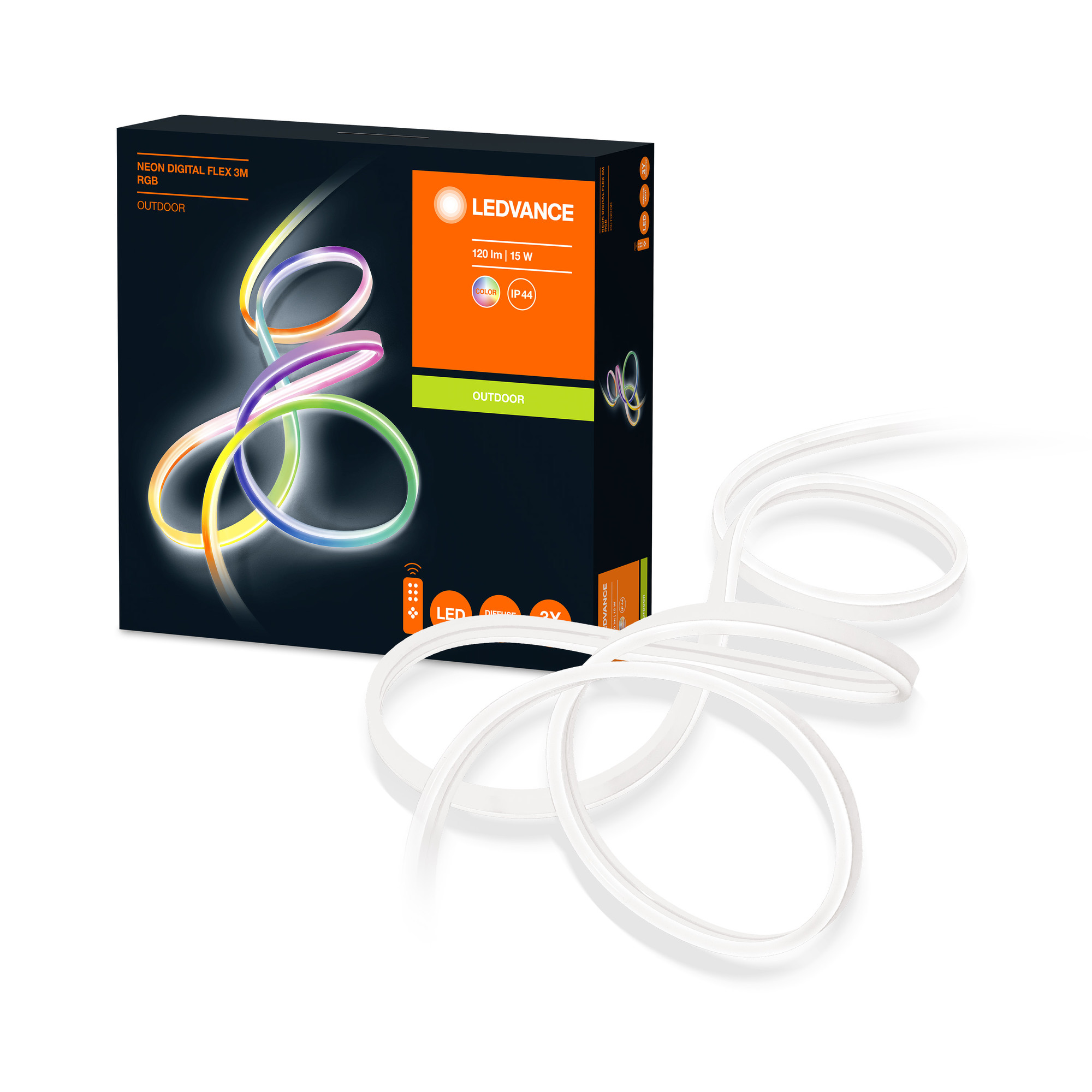 Weiße LED-Streifenlichter mit Steuerbox und eine Box LEDVANCE-Lichter.