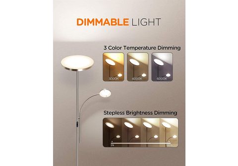 TOMONS Stehlampe MediaMarkt Nickel 30W, mit Dimmbar, Fernbedienung, Stehlampe LED 3 Matt | einstellbar Farbtemperaturen