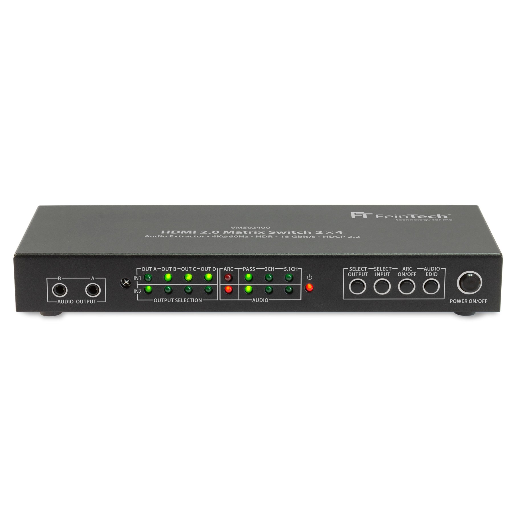 FEINTECH HDMI Audio mit Switch ARC 2x4 Matrix 2.0 HDMI Matrix und Extractor Switch