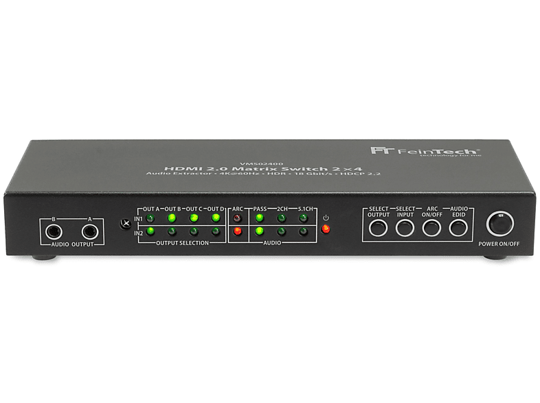 FeinTech VSW04202 HDMI Switch 4 in 1 Out 4K 60Hz - Audio Extractor with